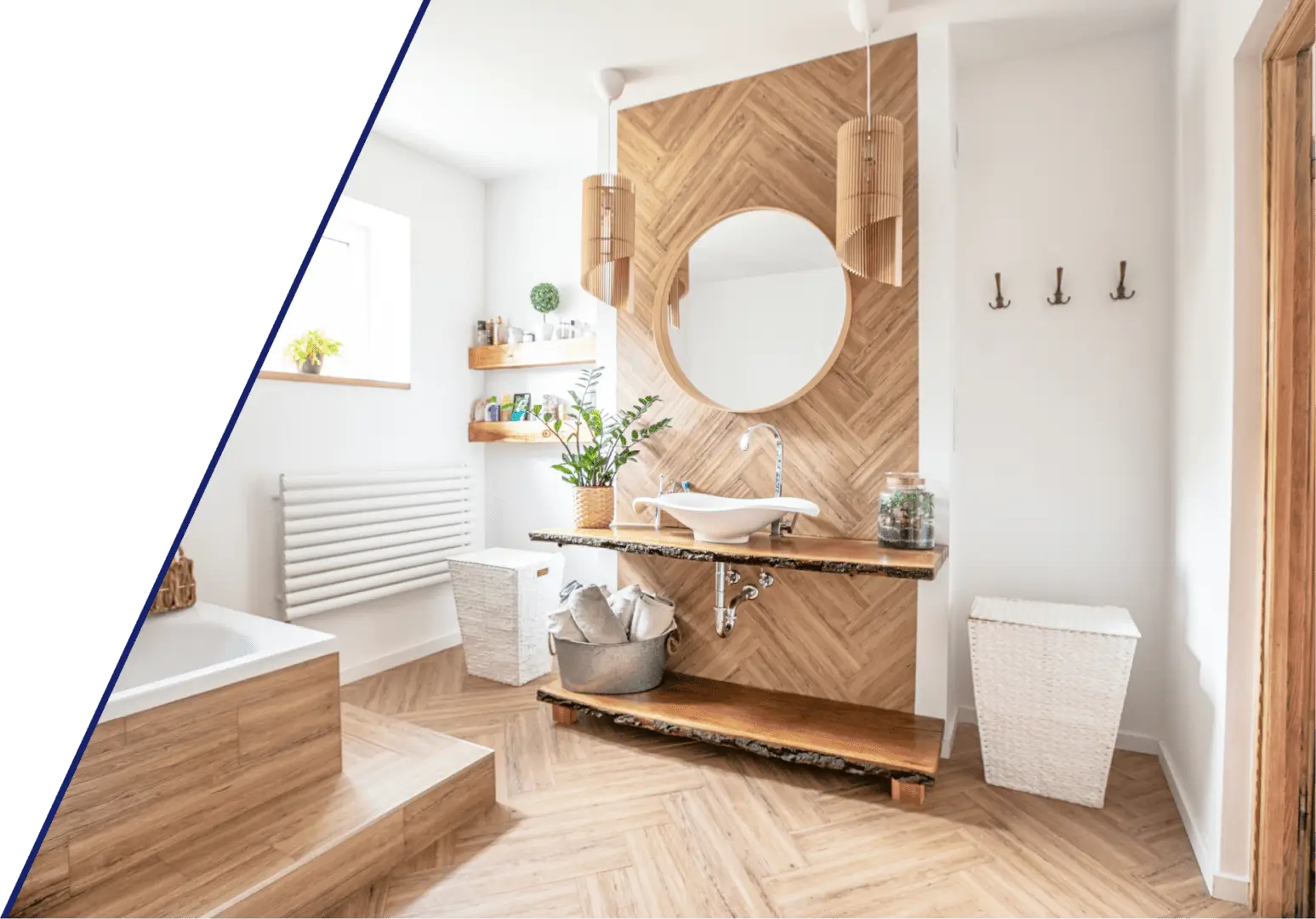 Modern wooden bathroom with stylish sink.